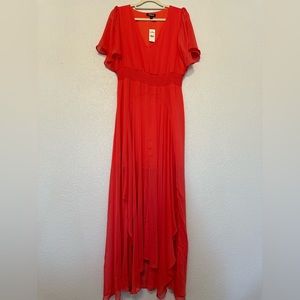 Express V-Neck Flutter Sleeve maxi dress with splits on the sides and middle